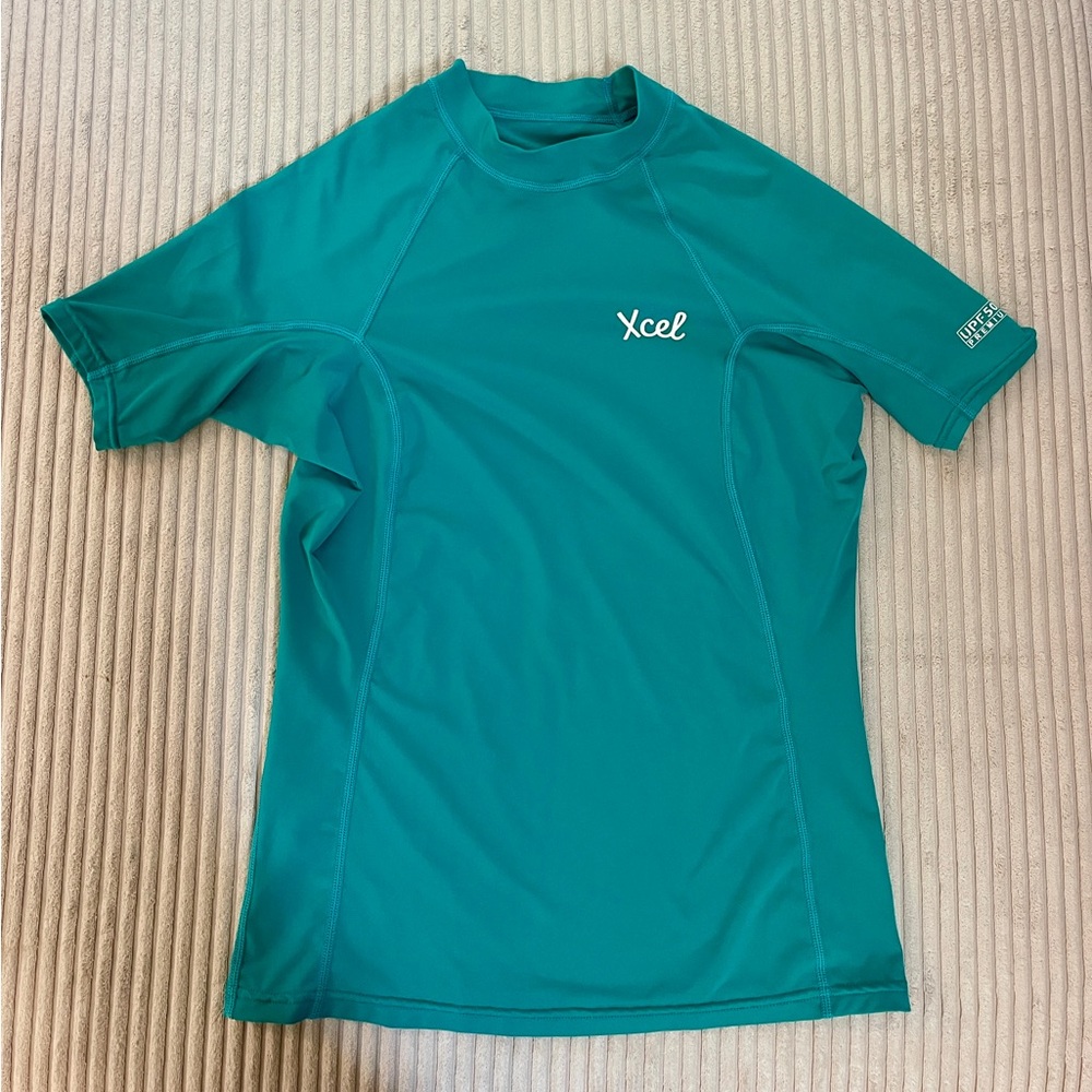 XCEL Hawaii Teal Green Turquoise UPF 50 Premium Rash Guard Surf Swim Shirt